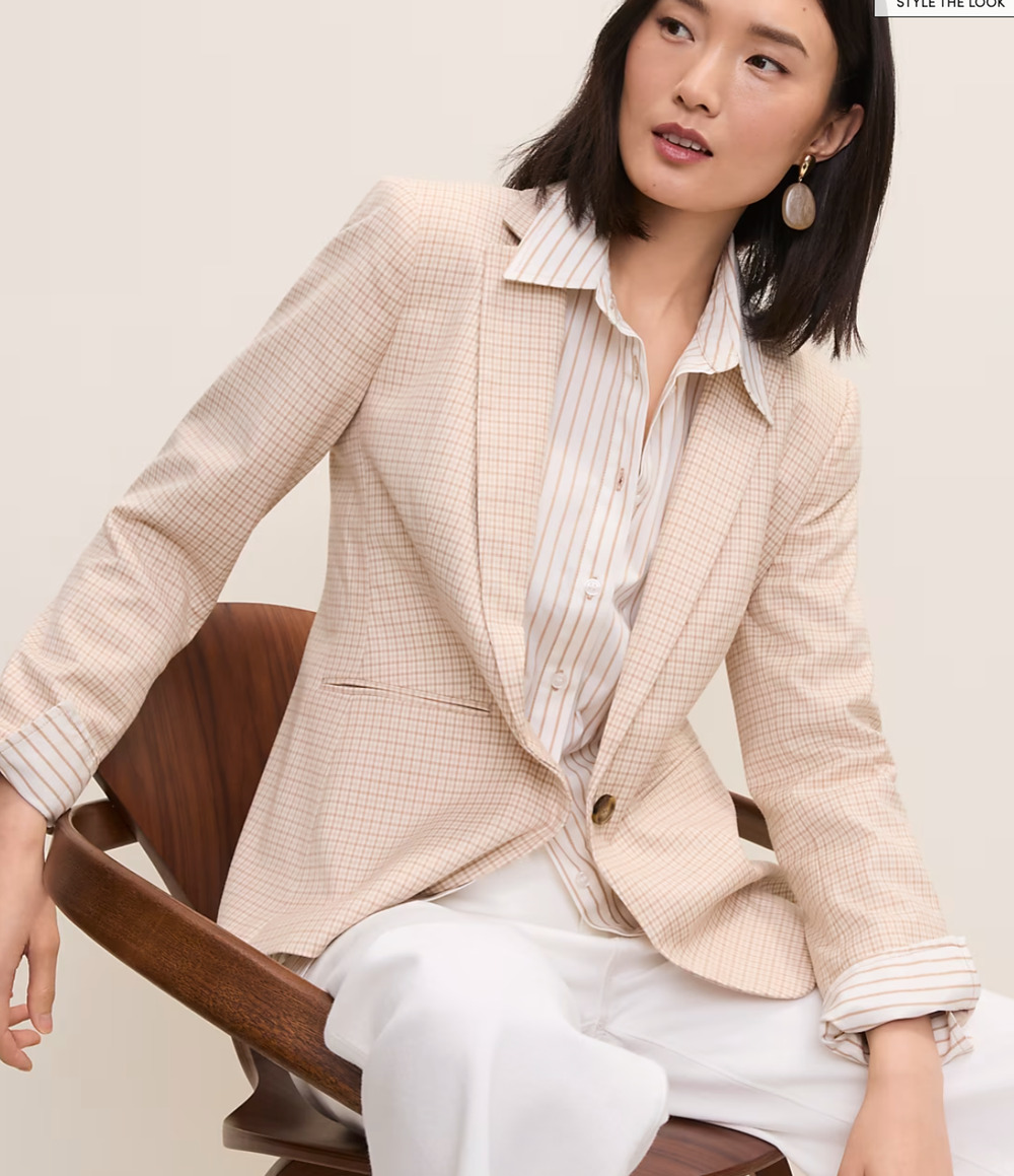 NWT ANN TAYLOR NEUTRAL BLEND HOUNDSTOOTH HUTTON BLAZER JACKET SZ 16P 16 PETITE